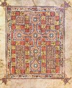 Rug page with cross from the Evangeliarium Van Lindisfarne unknow artist